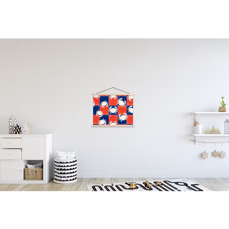 Patroon - Zeeleven - Rood - Blauw - Abstract textielposter latten blank klein -kinderkamer