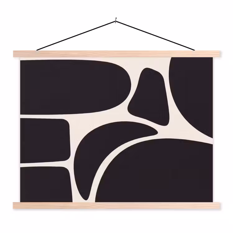 Hanging Poster - Pattern - Organic - Black - Patroon - Organisch - Zwart textielposter latten blank klein