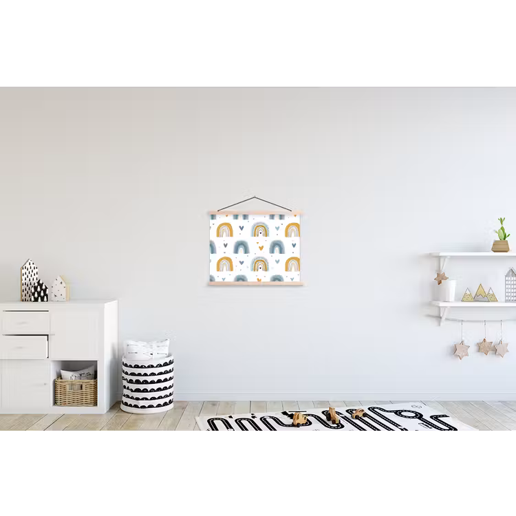 Patroon - Regenboog - Hartjes textielposter latten blank klein -kinderkamer