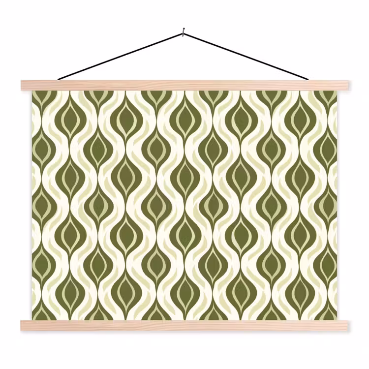 Patroon - Retro - Groen textielposter latten blank klein 122 -3d