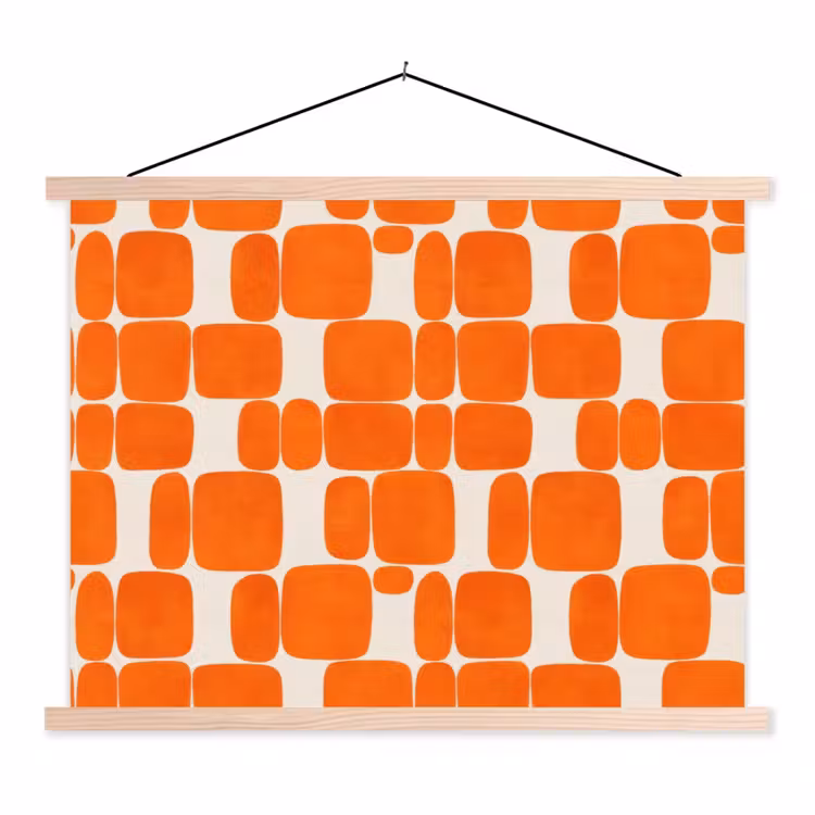 Patroon - Retro - Oranje textielposter latten blank klein 122 -3d