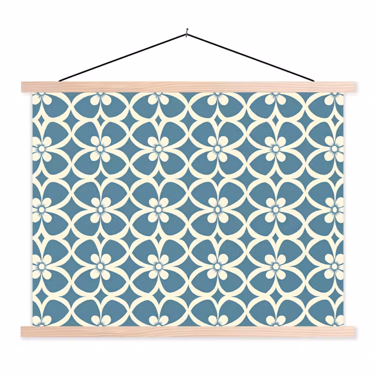 Patroon - Symmetrisch - Blauw textielposter latten blank klein 122 -3d