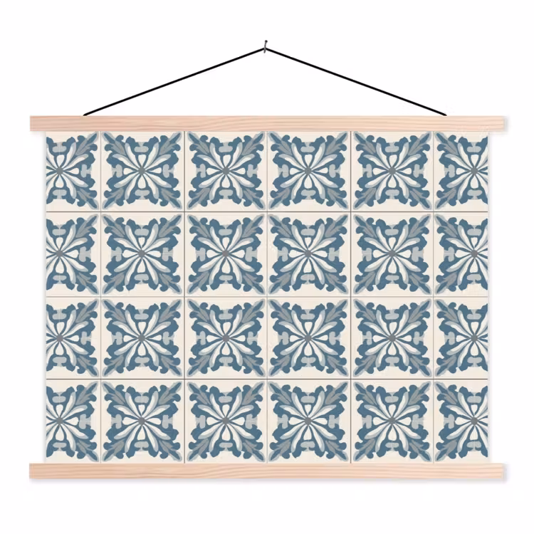 Dessin - Tegel - Blauw textielposter latten blank klein 122 -3d