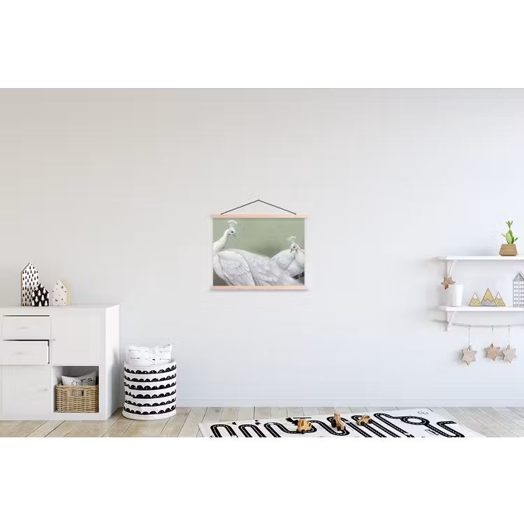 Pauwen - Wit - Natuur - Groen textielposter latten blank klein -kinderkamer
