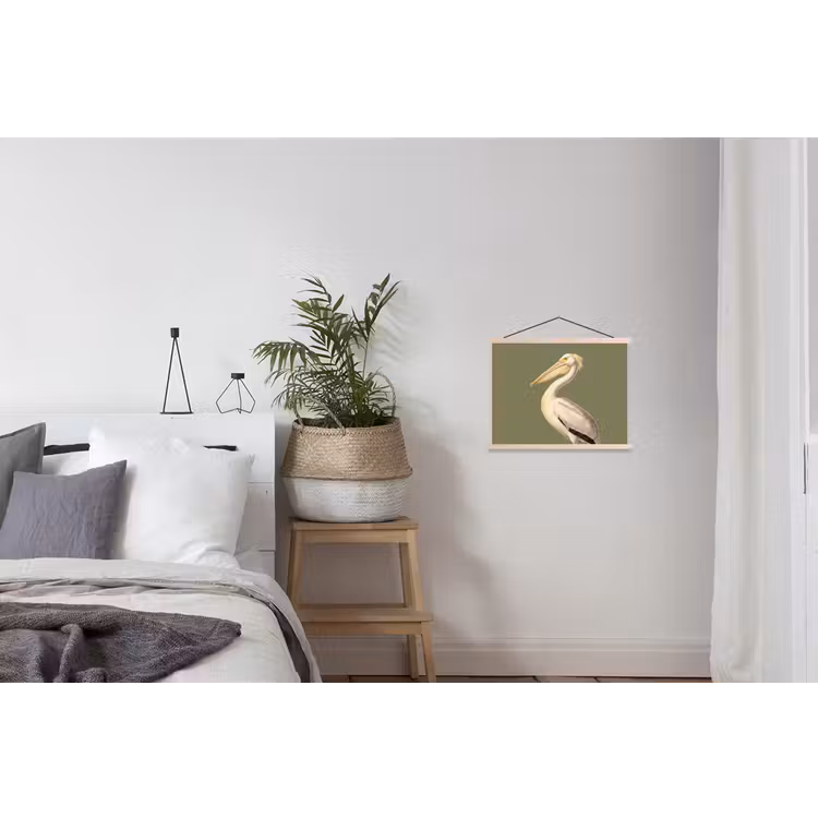 Pelikaan - Wit - Vogel - Klassiek - Natuur textielposter latten blank klein -woonkamer