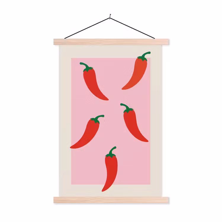 Pepers - Rood - Illustratie textielposter latten blank klein -3d