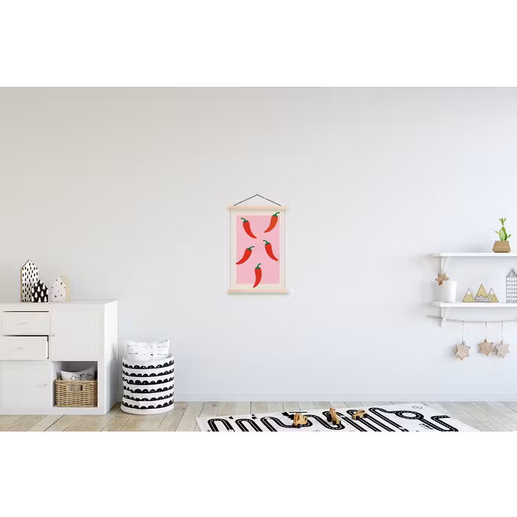 Pepers - Rood - Illustratie textielposter latten blank klein -kinderkamer