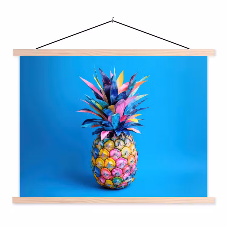 Ananas - Blauw - Tropisch - Vrolijk textielposter latten blank klein -3d