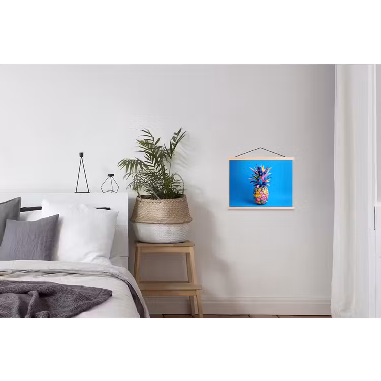 Ananas - Blauw - Tropisch - Vrolijk textielposter latten blank klein -woonkamer