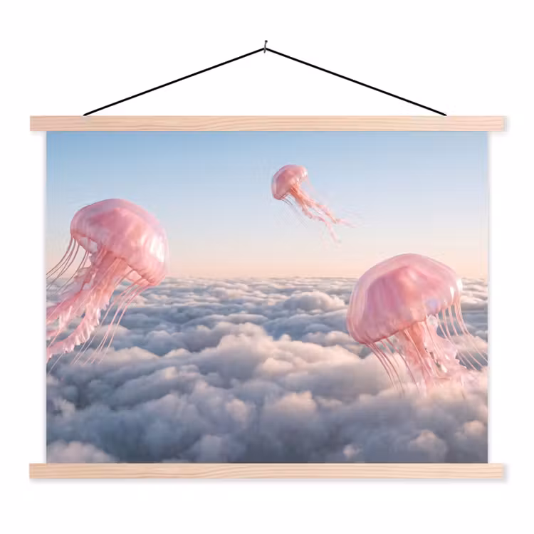 Hanging Poster - Pink Animal - Clouds - Roze dier - Wolken textielposter latten blank klein