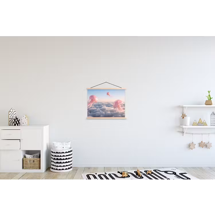 Hanging Poster - Pink Animal - Clouds - Roze dier - Wolken textielposter latten blank klein