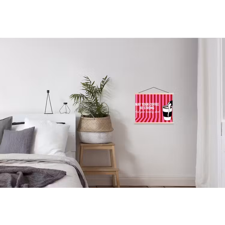 Roze - Strepen - Koffie - Maandag textielposter latten blank klein -woonkamer