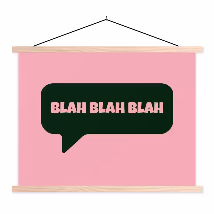 Roze - Tekstwolk - Groen - BLAH BLAH BLAH textielposter latten blank klein -3d