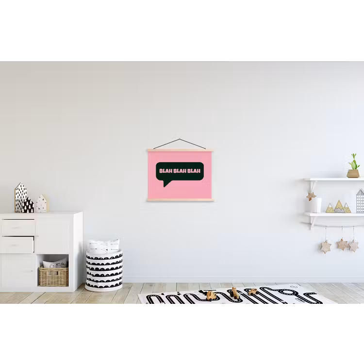 Roze - Tekstwolk - Groen - BLAH BLAH BLAH textielposter latten blank klein -kinderkamer