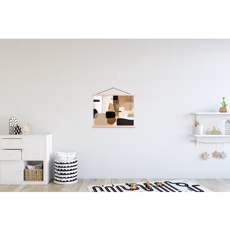 Vlakken - Abstract - Zwart - Strepen textielposter latten blank klein -kinderkamer
