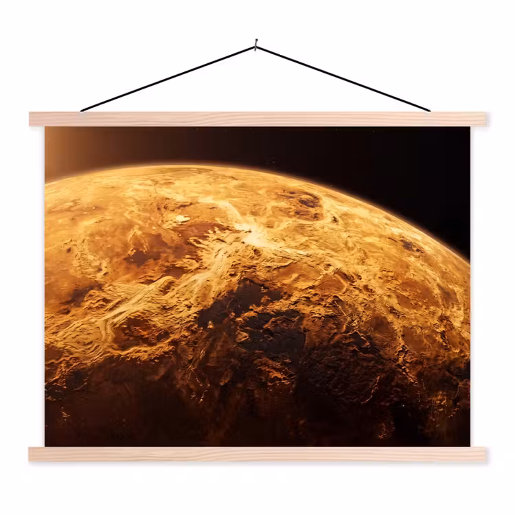 Hanging Poster - Planet - Space - Orange - Planeet - Ruimte - Oranje textielposter latten blank klein