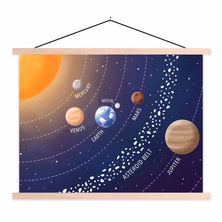 Planetenstelsel - Ruimte - Illustratie textielposter latten blank klein -3d
