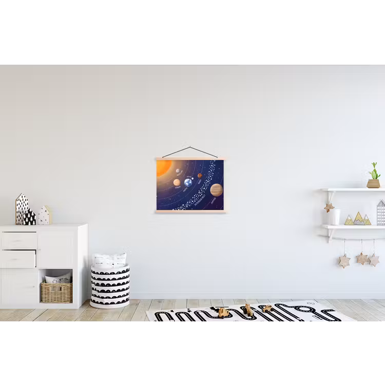 Planetenstelsel - Ruimte - Illustratie textielposter latten blank klein -kinderkamer