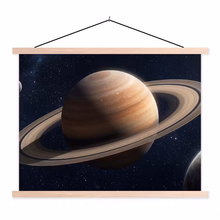 Planeten - Saturnus - Ruimte textielposter latten blank klein -3d