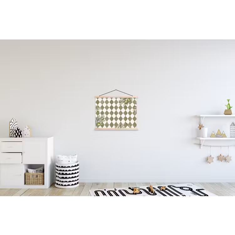 Plant - Olijftakken - Waterverf - Mediterraan - Groen textielposter latten blank klein -kinderkamer
