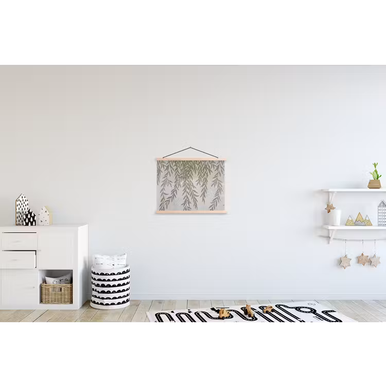 Planten - Mozaïek - Patroon - Groen - Blauw textielposter latten blank klein -kinderkamer