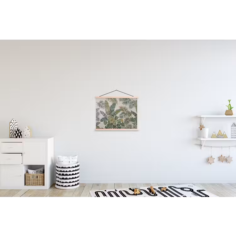 Planten - Tropisch - Mozaïek - Natuur - Groen textielposter latten blank klein -kinderkamer