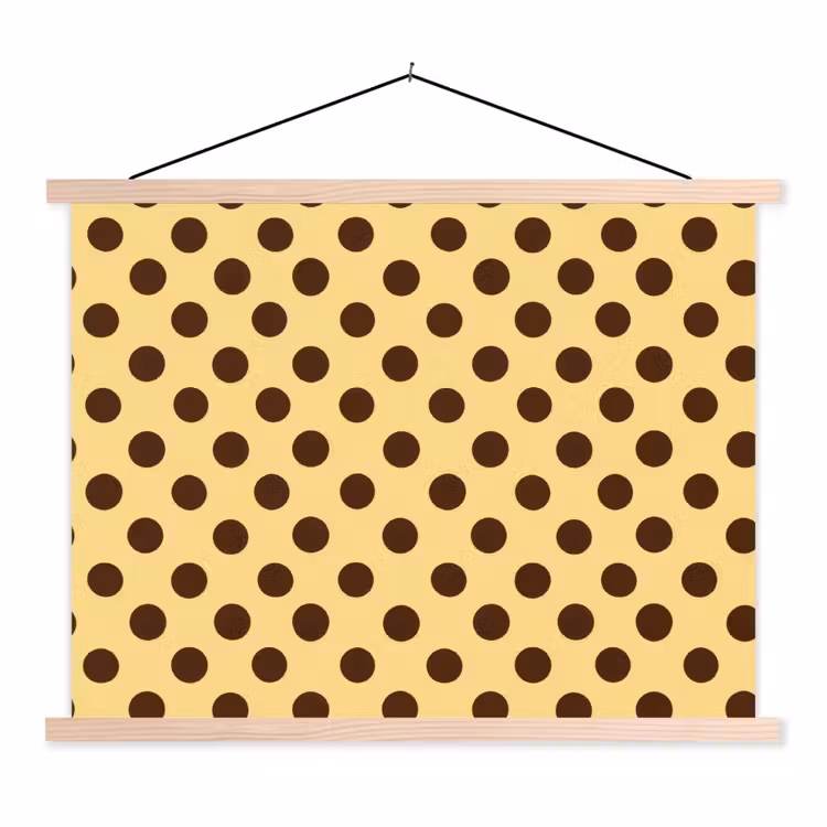 Polka Dot - Stippen - Retro - Geel - Bruin textielposter latten blank klein 122 -3d