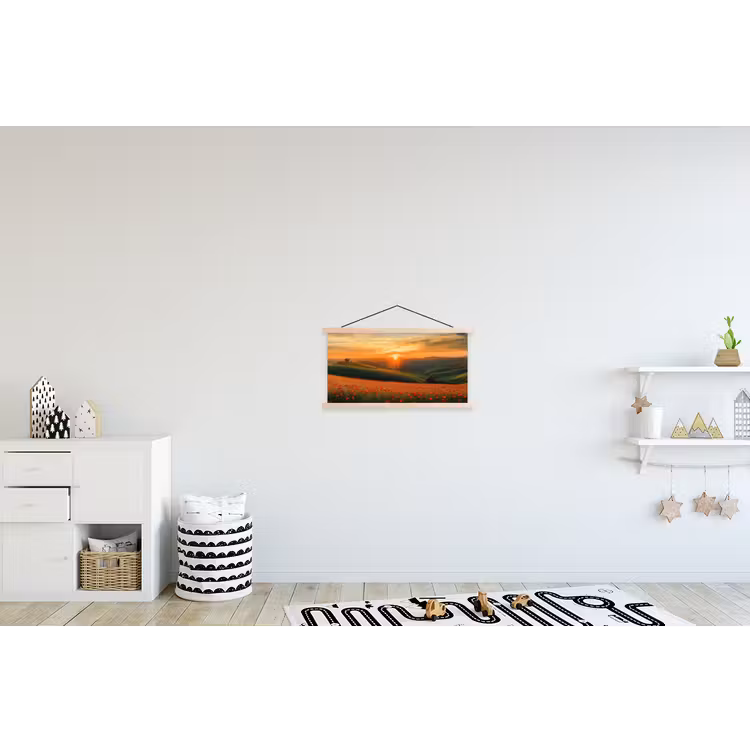 Klaprozen - Bloemen - Heuvels - Zonsondergang textielposter latten blank klein -kinderkamer