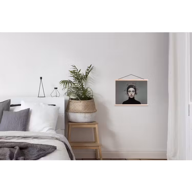 Portret - Vogels - Zwart textielposter latten blank klein -woonkamer