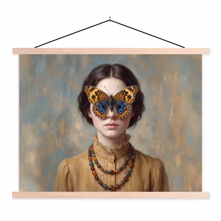 Portret - Vlinder - Kleurrijk textielposter latten blank klein -3d