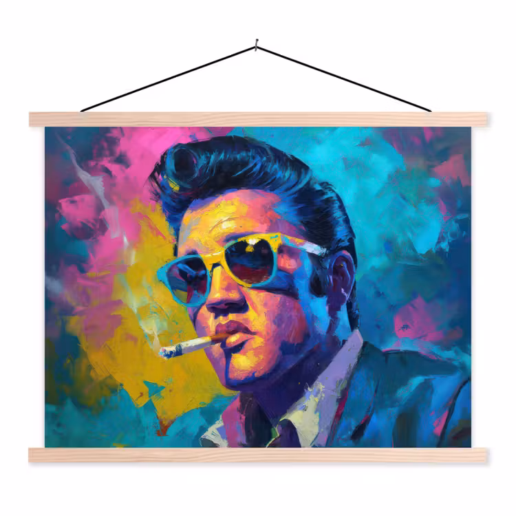 Portret - Sigaret - Kleurrijk - Bril textielposter latten blank klein -3d