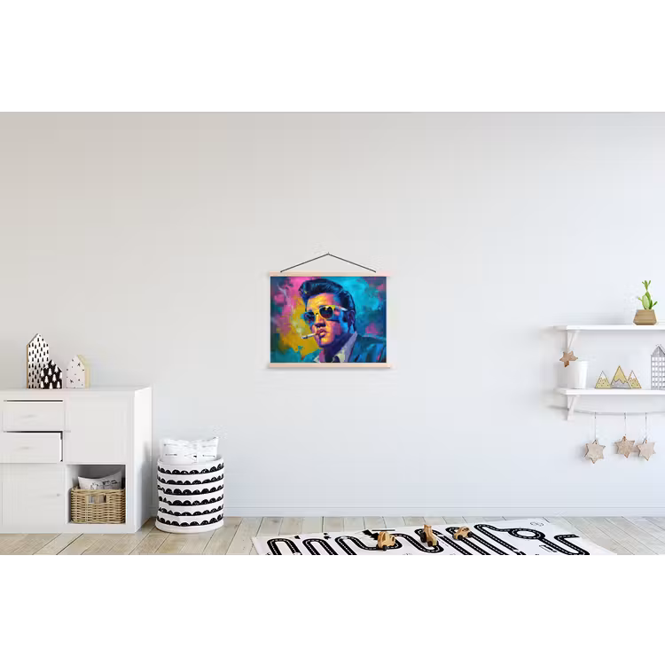 Portret - Sigaret - Kleurrijk - Bril textielposter latten blank klein -kinderkamer