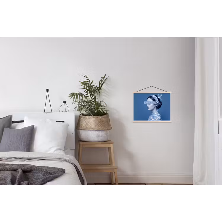 Portret - Klassiek - Wit - Blauw textielposter latten blank klein -woonkamer
