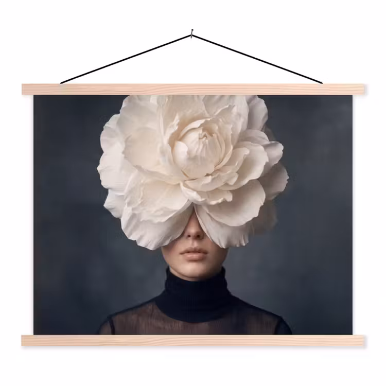 Portret - Mysterieus - Wit textielposter latten blank klein -3d