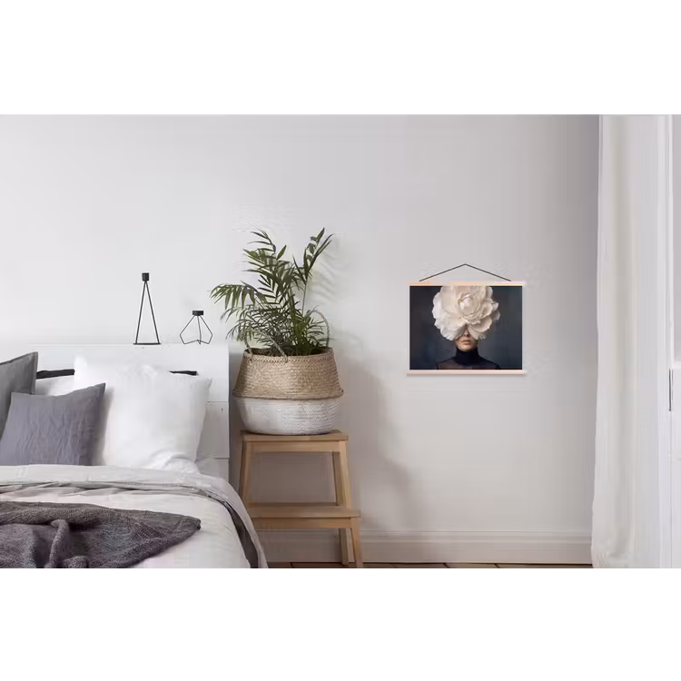 Portret - Mysterieus - Wit textielposter latten blank klein -woonkamer