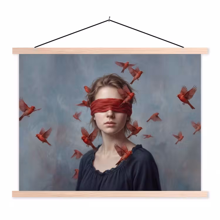 Portret - Krachtig - Rood textielposter latten blank klein -3d
