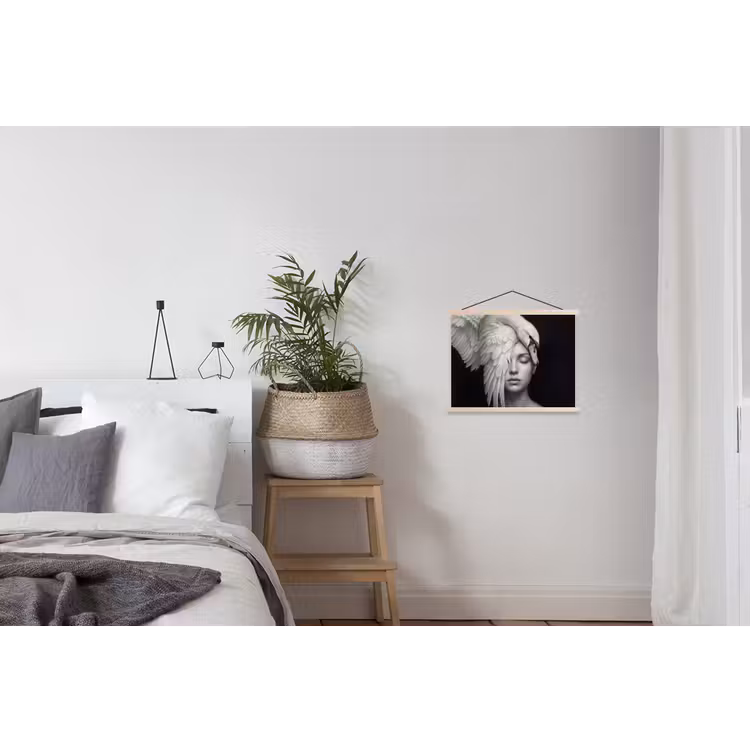 Portret - Zwaan - Zwart - Wit textielposter latten blank klein -woonkamer