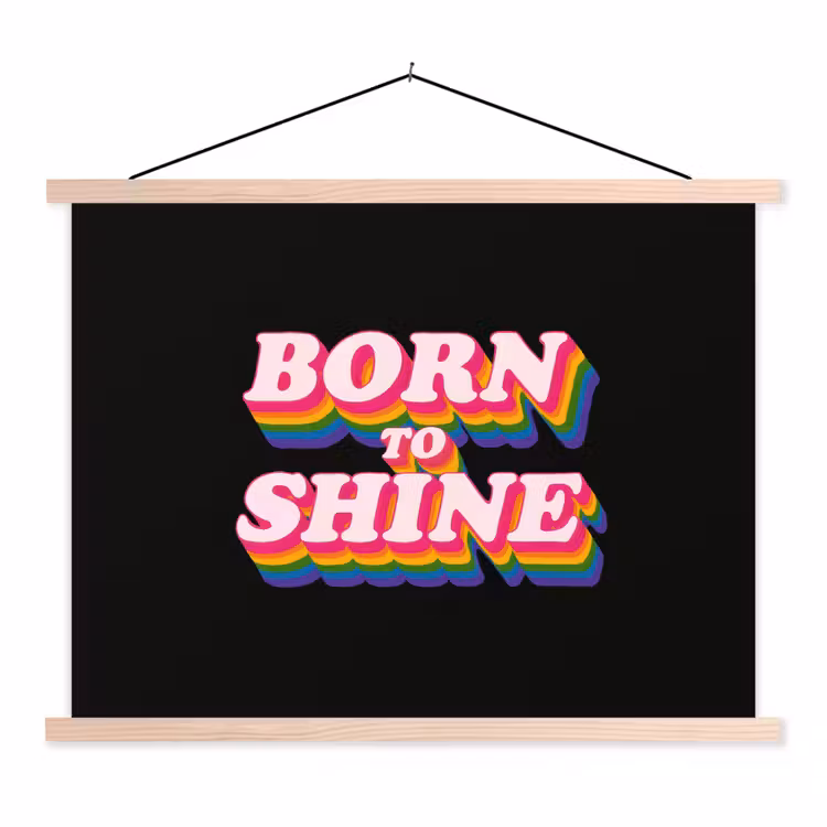 Quote - Regenboog - Roze - Zwart textielposter latten blank klein -3d