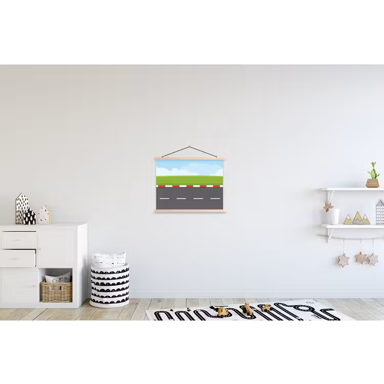 Racebaan - Illustratie - Sport - Kleurrijk textielposter latten blank klein -kinderkamer