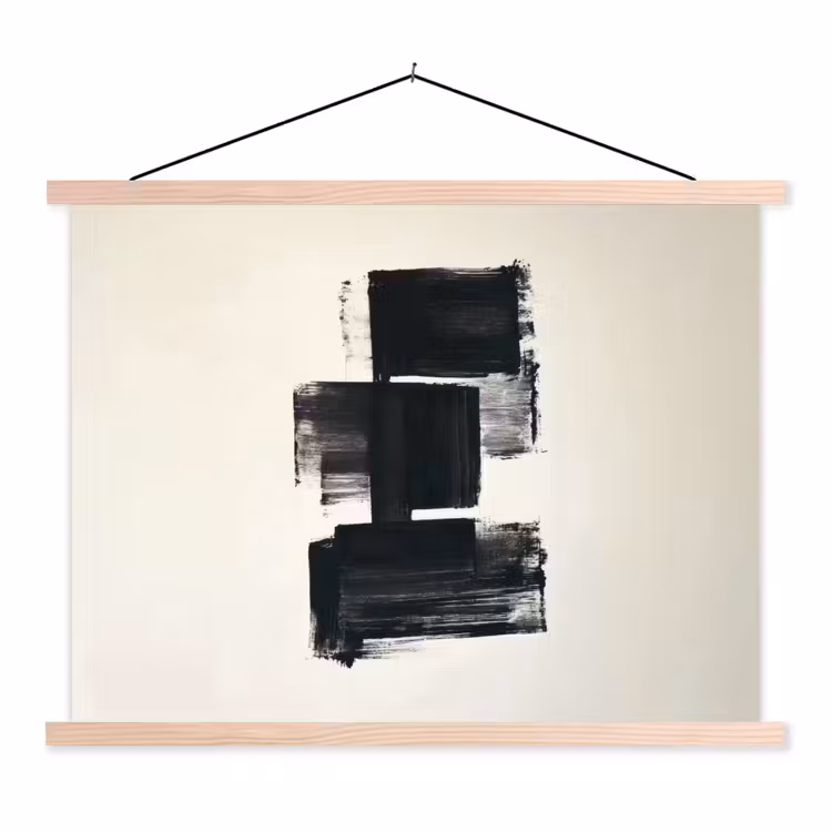 Rechthoeken - Penseelstreken - Abstract - Zwart textielposter latten blank klein -3d