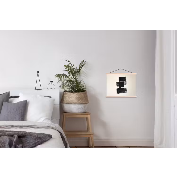 Rechthoeken - Penseelstreken - Abstract - Zwart textielposter latten blank klein -woonkamer