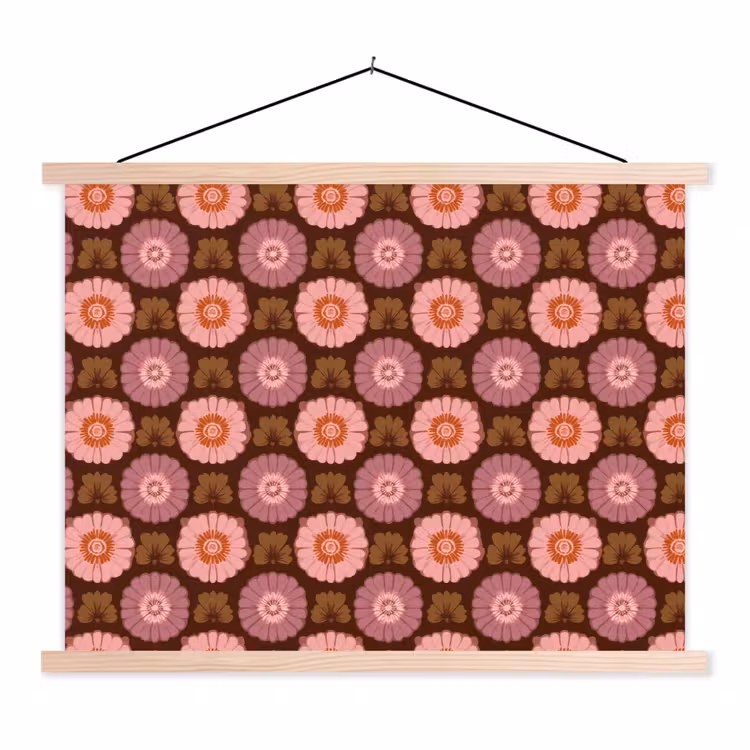 Retro - Madelief - Roze textielposter latten blank klein 122 -3d