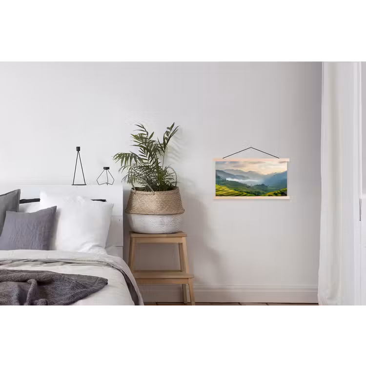 Rijstvelden - Bergen - Groen - Natuur textielposter latten blank klein -woonkamer