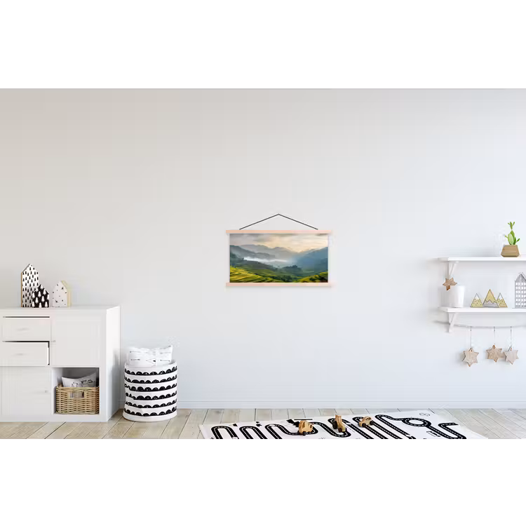 Rijstvelden - Bergen - Groen - Natuur textielposter latten blank klein -kinderkamer