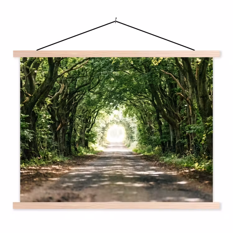 Weg - Bomen - Natuur - Groen textielposter latten blank klein -3d