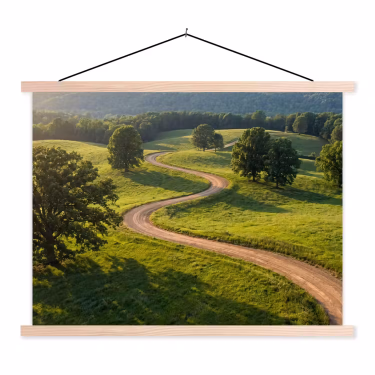 Weg - Weide - Natuur - Groen textielposter latten blank klein -3d