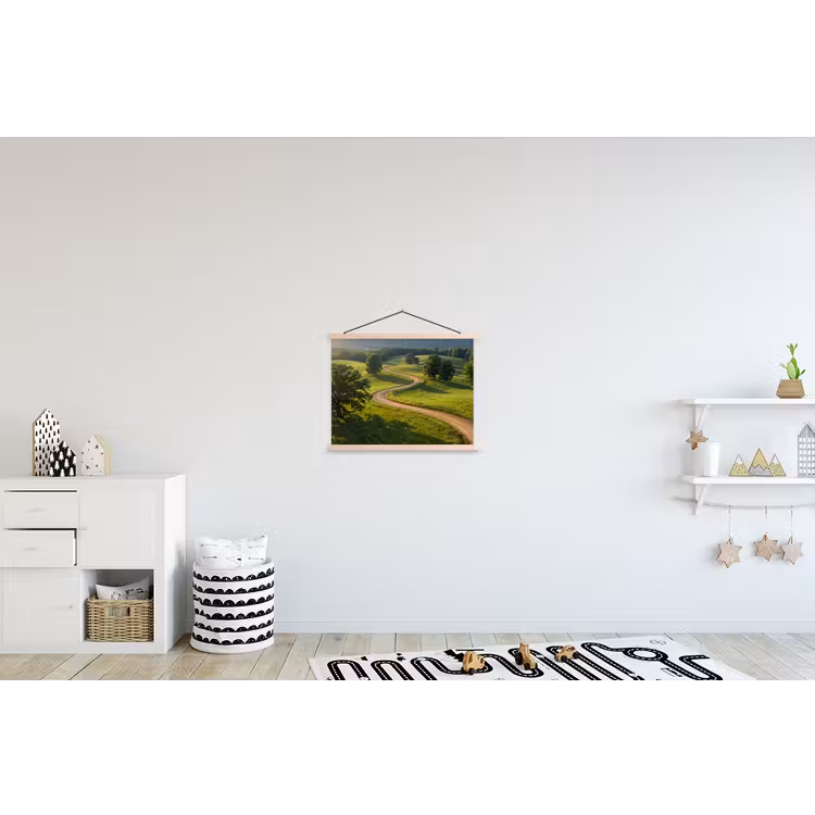 Weg - Weide - Natuur - Groen textielposter latten blank klein -kinderkamer