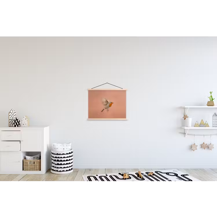 Roodborst - Natuur - Roze textielposter latten blank klein -kinderkamer