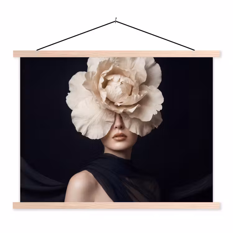 Roos - Tijdloos - Zwart textielposter latten blank klein -3d