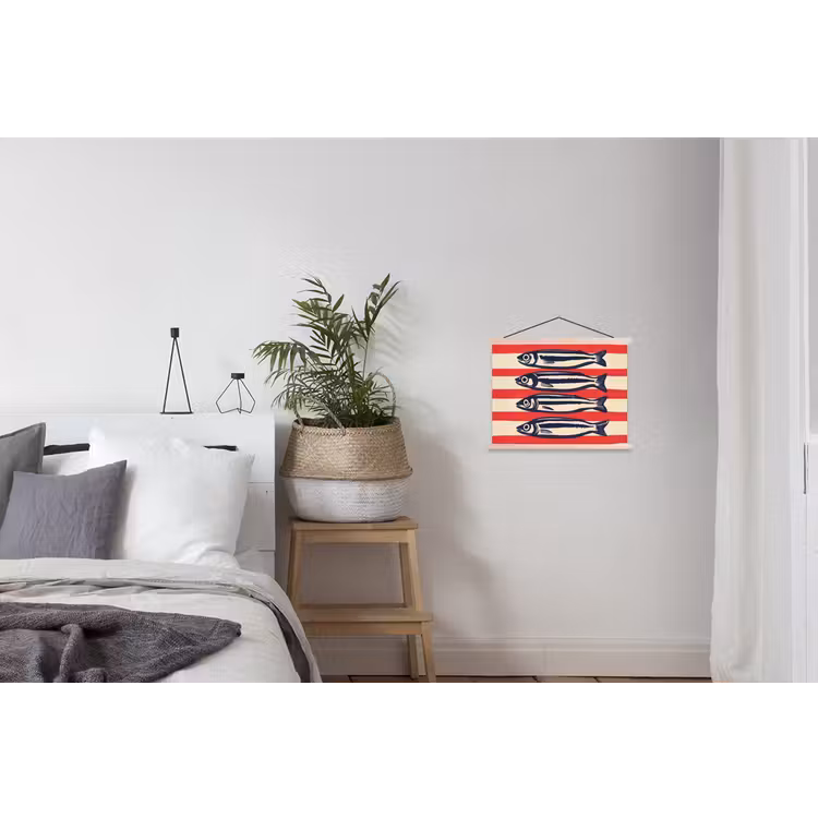 Sardines - Rood en beige strepen textielposter latten blank klein -woonkamer